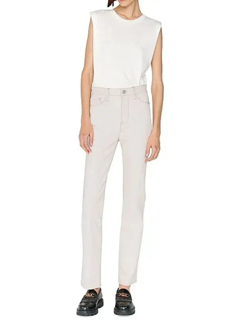 NWT $1,198 FRAME Le Super High Straight Leather Pants in Bone Sz 24 NEW